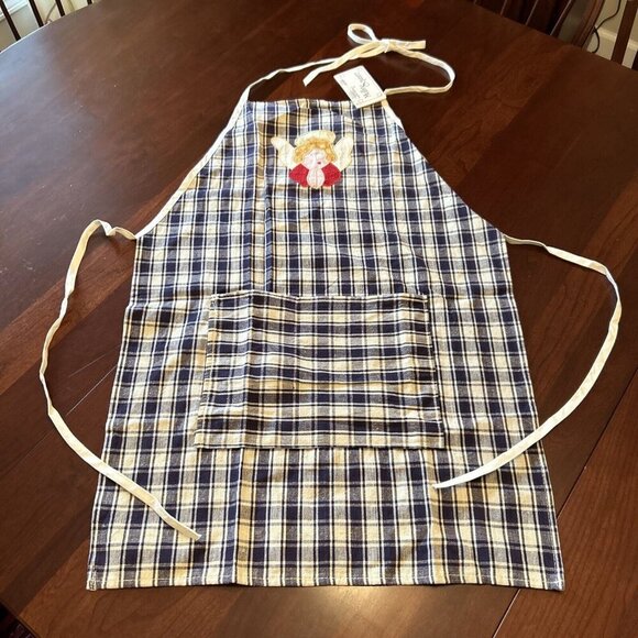 Vintage Angel Plaid Apron with‎ Pocket Kitchen Cooking Baking Hostess - Picture 2 of 11